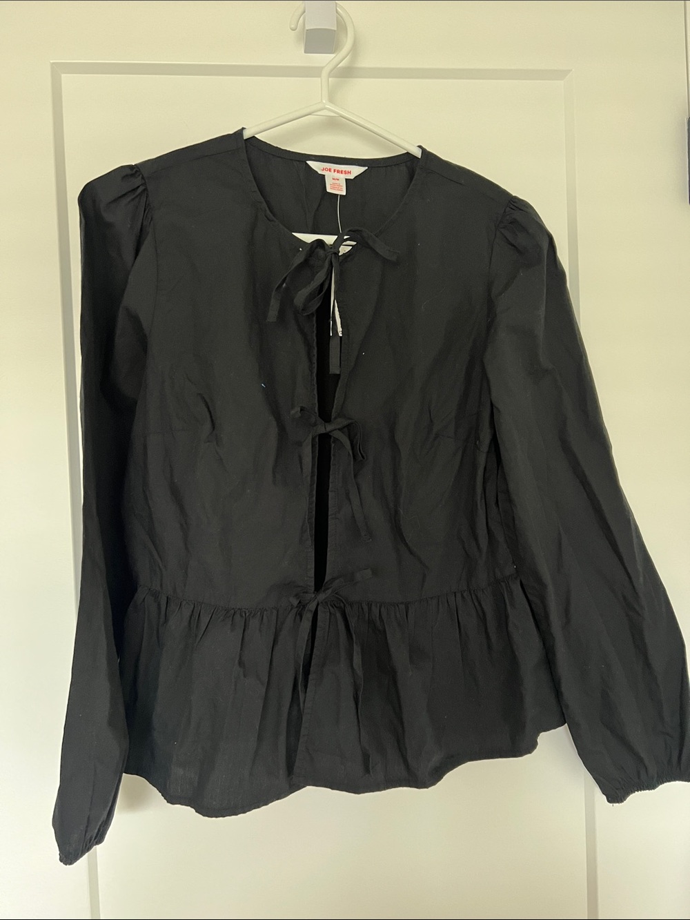 Joe Fresh Black Tie-Front Peplum Blouse